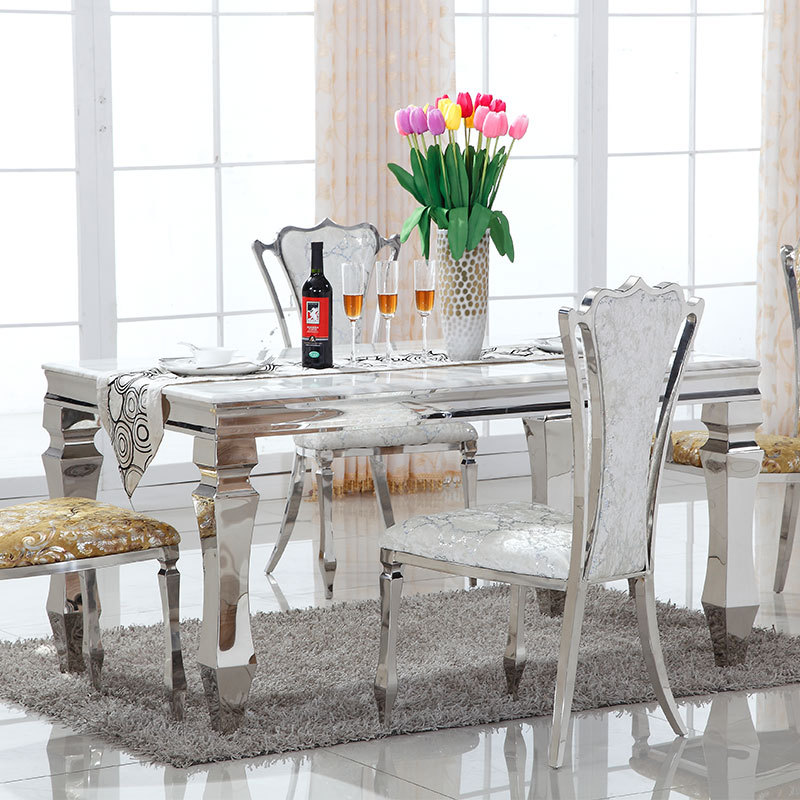 簡約現代大理石餐桌椅組合 小戶型不銹鋼長方形復古酒店餐桌椅批發・進口・工廠・代買・代購