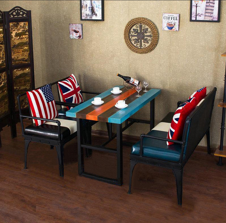 鐵藝實木咖啡廳桌椅組合 復古創意靠背酒吧休閒卡座沙發桌子椅子批發・進口・工廠・代買・代購