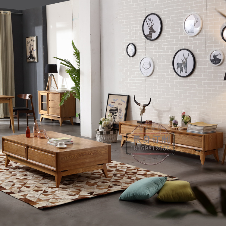 客廳傢具北歐現代簡約電視櫃茶幾小戶型傢具組合水曲柳實木傢具工廠,批發,進口,代購