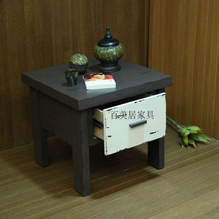 日韓式休閒住宅傢具做舊1抽屜床頭櫃小方桌客廳陽臺飄窗小茶幾批發・進口・工廠・代買・代購