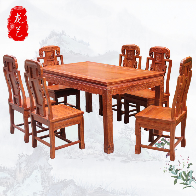 東陽紅木傢具實木餐桌非洲花梨木傢具紅木餐桌長方形一桌六椅批發・進口・工廠・代買・代購
