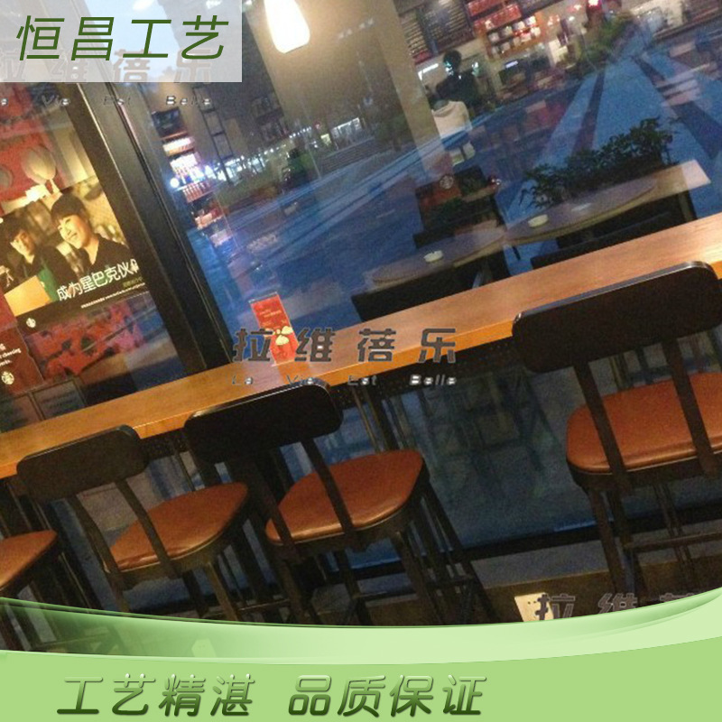 鐵藝長方形桌椅 簡約長桌靠墻高吧臺桌椅組合 奶茶店小吃店餐桌椅工廠,批發,進口,代購