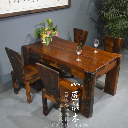 心匠傢具 老船木餐桌椅組合 餐臺 原生態 原木茶桌茶臺 客廳簡約工廠,批發,進口,代購