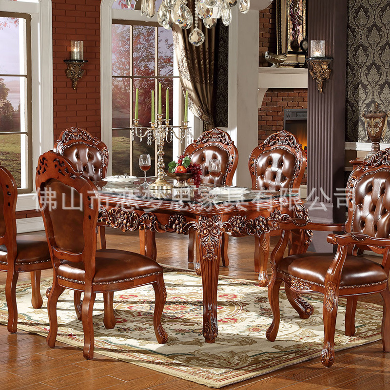 歐式餐桌椅組合實木餐椅小戶型鋼化玻璃餐桌法式餐桌903批發・進口・工廠・代買・代購