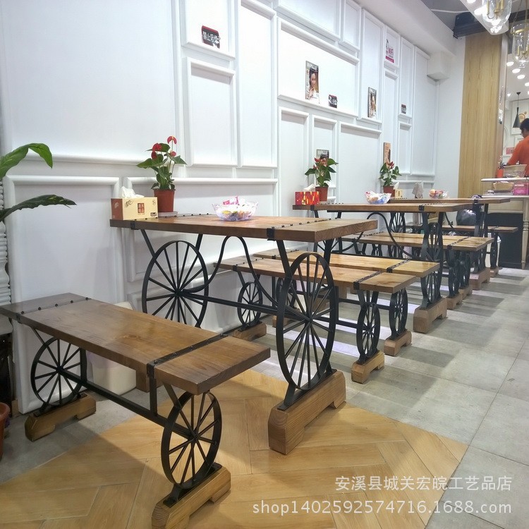 美式復古實木餐桌鐵藝餐椅酒店咖啡廳客廳傢用桌椅組合 辦公傢具工廠,批發,進口,代購