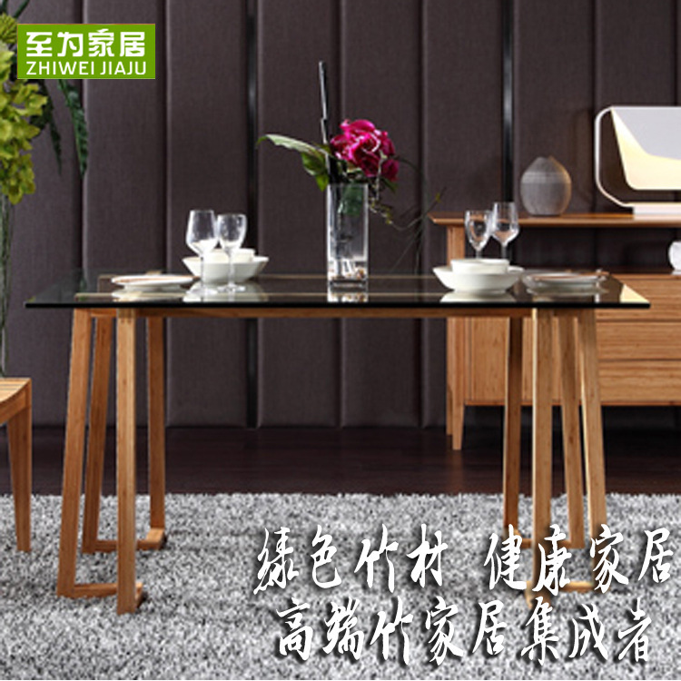 日式簡約版小戶型玻璃楠竹餐桌北歐簡歐4人會議桌 至為高端竹製批發・進口・工廠・代買・代購