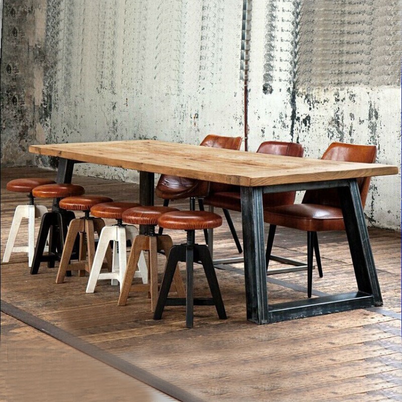 美式復古 實木鐵藝餐桌椅組合飯桌辦公桌會議長桌防銹做舊酒吧桌批發・進口・工廠・代買・代購