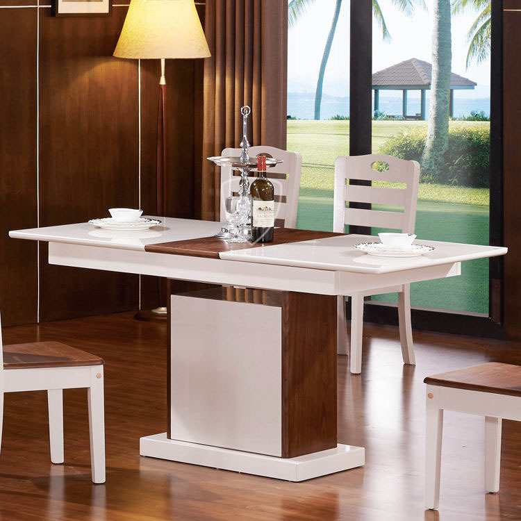 簡約現代餐桌伸縮鋼化玻璃餐臺飯桌折疊小戶型實木餐桌椅組合6人批發・進口・工廠・代買・代購