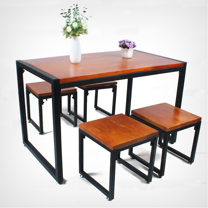 廠傢直銷鐵藝實木餐桌 餐廳長方形桌椅組合 客廳會客簡易桌椅定製工廠,批發,進口,代購
