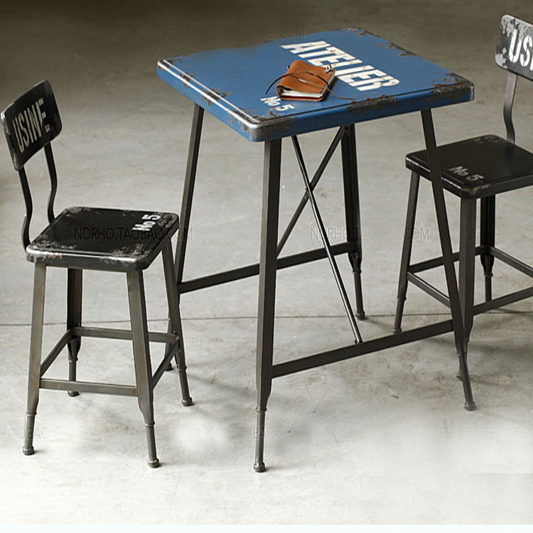 loft工礦風格傢具復古餐桌椅組合做舊鐵藝方桌休閒桌酒吧咖啡桌椅批發・進口・工廠・代買・代購