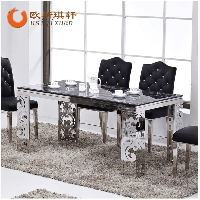 廠傢直銷小戶型大理石不銹鋼化玻璃餐桌椅組合現代簡約長方形工廠,批發,進口,代購