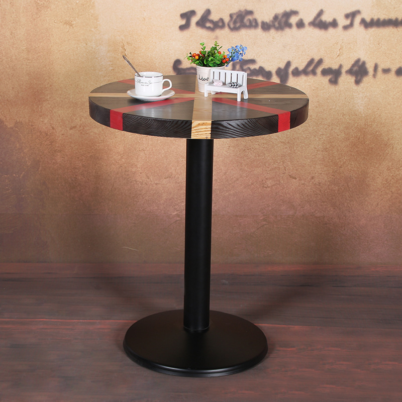 美式鐵藝茶幾圓形復古做舊大圓桌實木咖啡廳桌餐桌洽談桌餐廳桌椅批發・進口・工廠・代買・代購