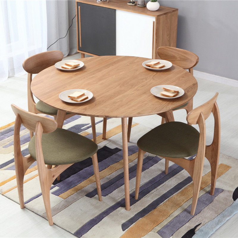 北歐白橡木餐桌椅組合宜傢風格圓形傢具全實木日式清漆餐廳直銷工廠,批發,進口,代購