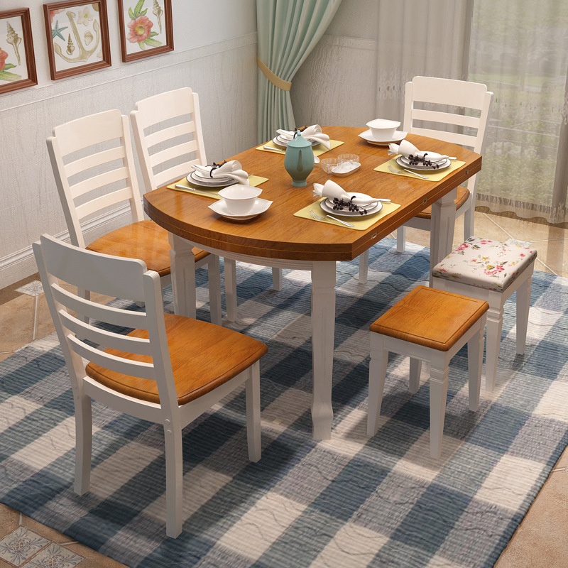 地中海實木折疊餐桌椅組合4人6人 餐廳傢具小方桌圓桌工廠,批發,進口,代購