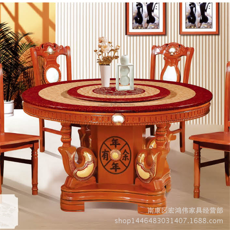 實木大理石餐桌椅組合歐式圓形現代傢用大理石餐桌帶電磁爐火鍋桌工廠,批發,進口,代購