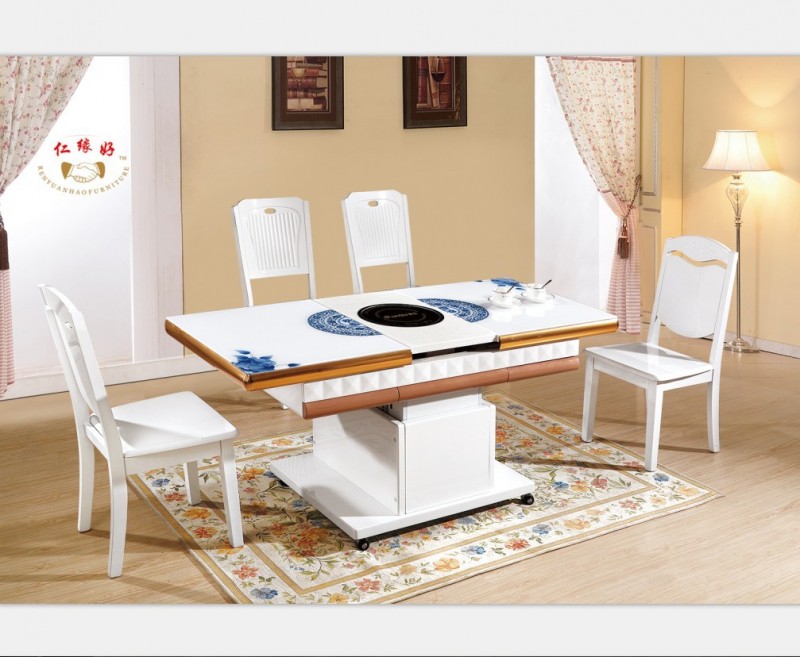 簡約鋼化玻璃電磁爐多功能伸縮可升降餐桌可變茶幾實木餐桌椅批發工廠,批發,進口,代購