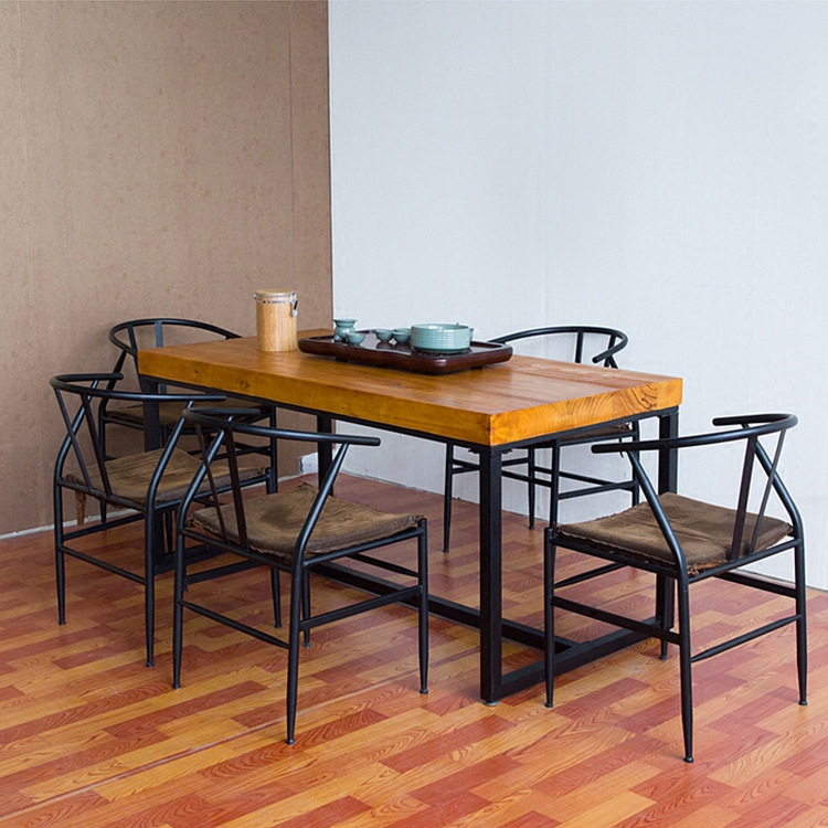 復古做舊休閒鐵藝實木餐桌 創意時尚長方形小戶型餐桌椅組合定製工廠,批發,進口,代購
