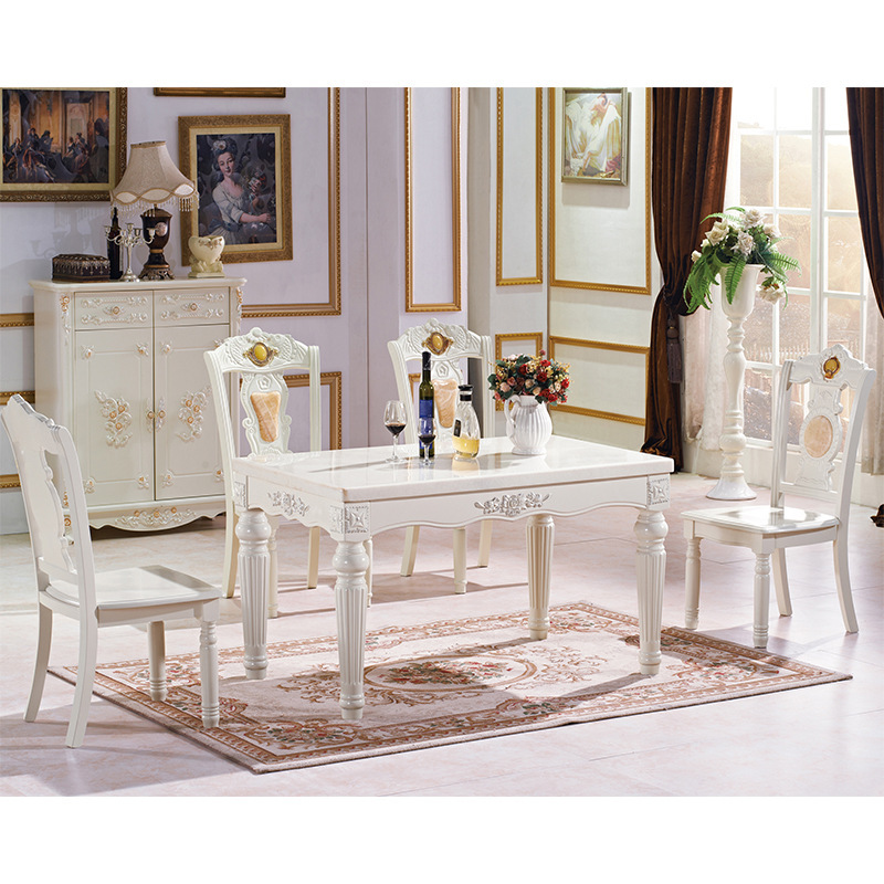 大理石餐桌長方形歐式大理石一桌六椅組合餐椅實木小戶型方桌白色工廠,批發,進口,代購