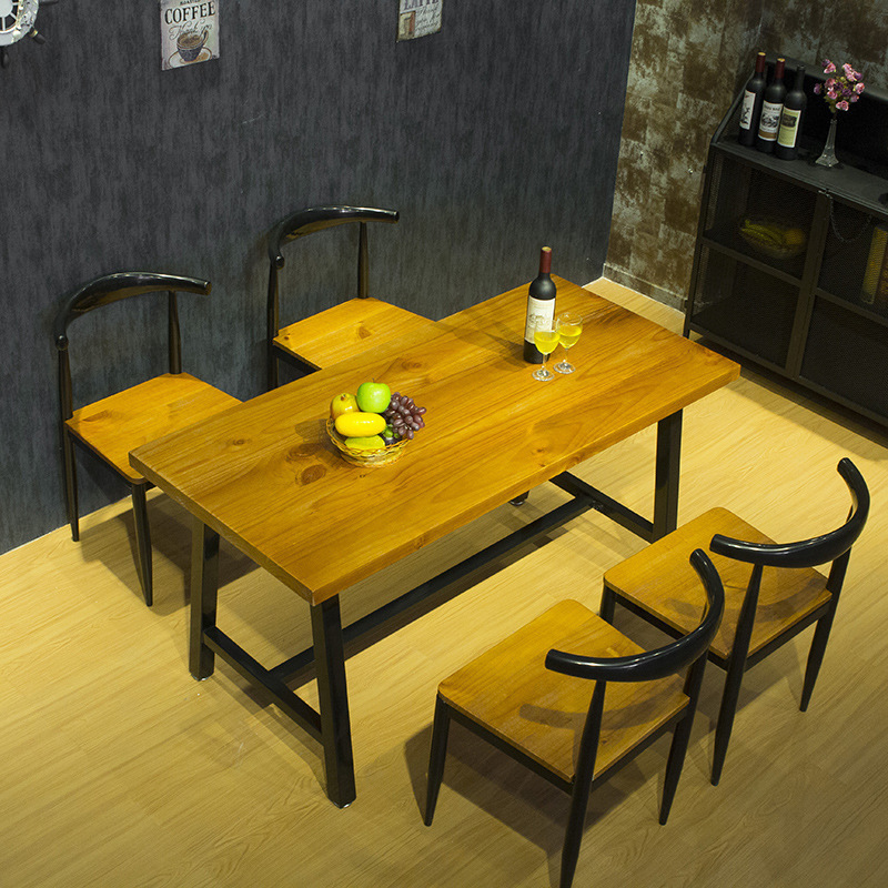 美式實木餐桌飯店長條桌子創意復古西餐廳傢用鐵藝實木餐桌椅組合工廠,批發,進口,代購