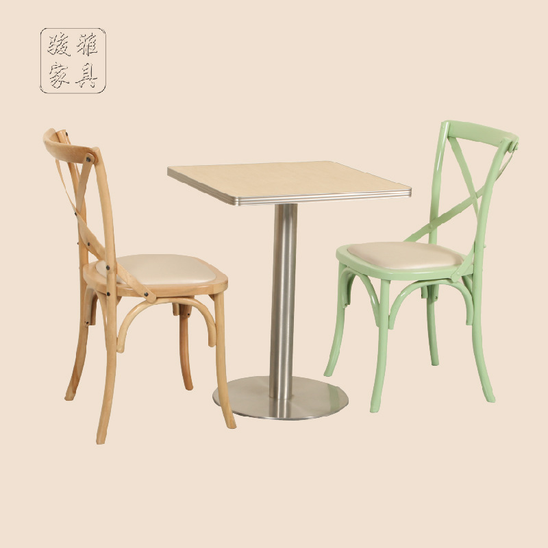 廠傢直銷肯德基快餐桌椅組合歐美式復古背叉椅咖啡廳西餐廳樺木椅工廠,批發,進口,代購