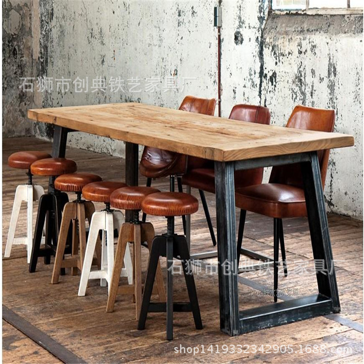 LOFT美式復古實木鐵藝餐桌椅飯桌辦公桌會議長桌防銹做舊酒吧桌工廠,批發,進口,代購