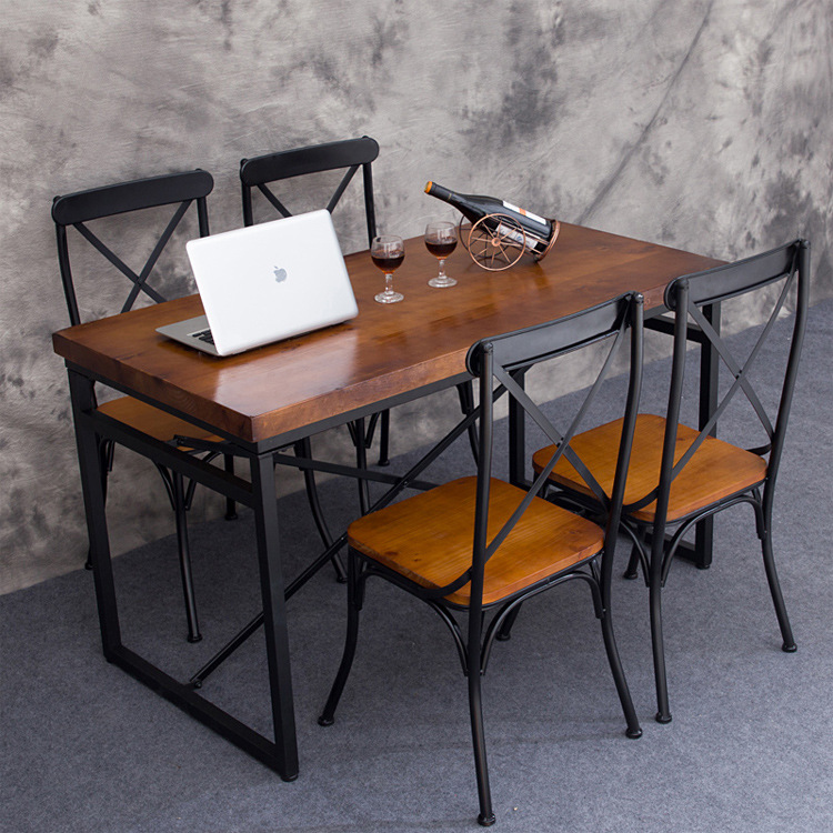 復古實木餐桌椅組合美式鐵藝長方飯桌子辦公桌電腦桌咖啡廳桌椅子批發・進口・工廠・代買・代購