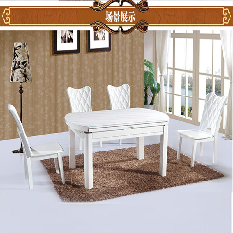 廠傢直銷桌子椅子現代實木餐桌米白色一桌四六椅組合有現貨可定製批發・進口・工廠・代買・代購