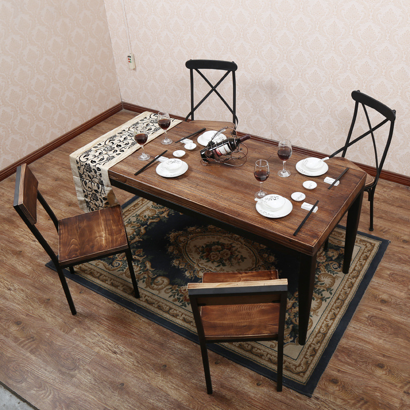 鐵藝復古餐桌實木飯店餐桌椅組合茶餐廳餐桌長方形餐桌咖啡桌飯桌工廠,批發,進口,代購