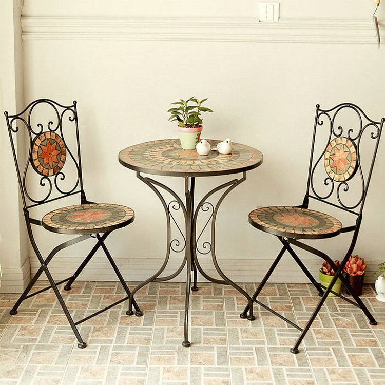 微旺休閒桌椅組合三件套裝 歐式時尚室內外鐵藝咖啡廳馬賽克桌椅工廠,批發,進口,代購