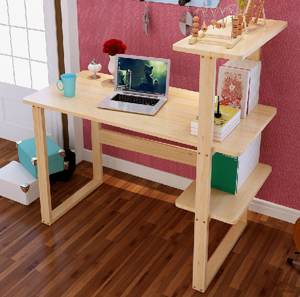 實木電腦桌帶書架臺式傢用簡約兒童學習桌寫字臺組裝筆記本書桌工廠,批發,進口,代購