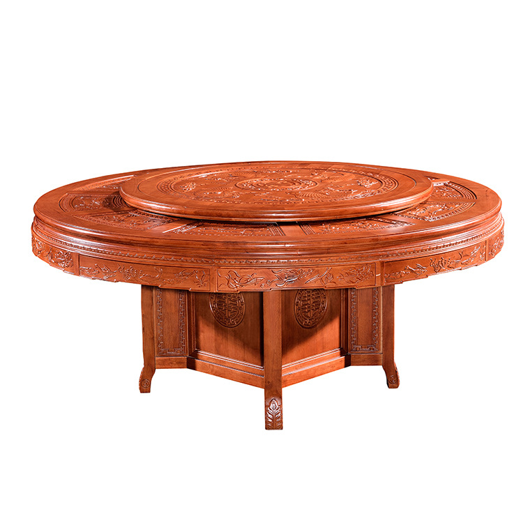 廠傢批發餐桌 象頭如意雕花圓桌 現代中式實木圓形餐桌可加工定製工廠,批發,進口,代購