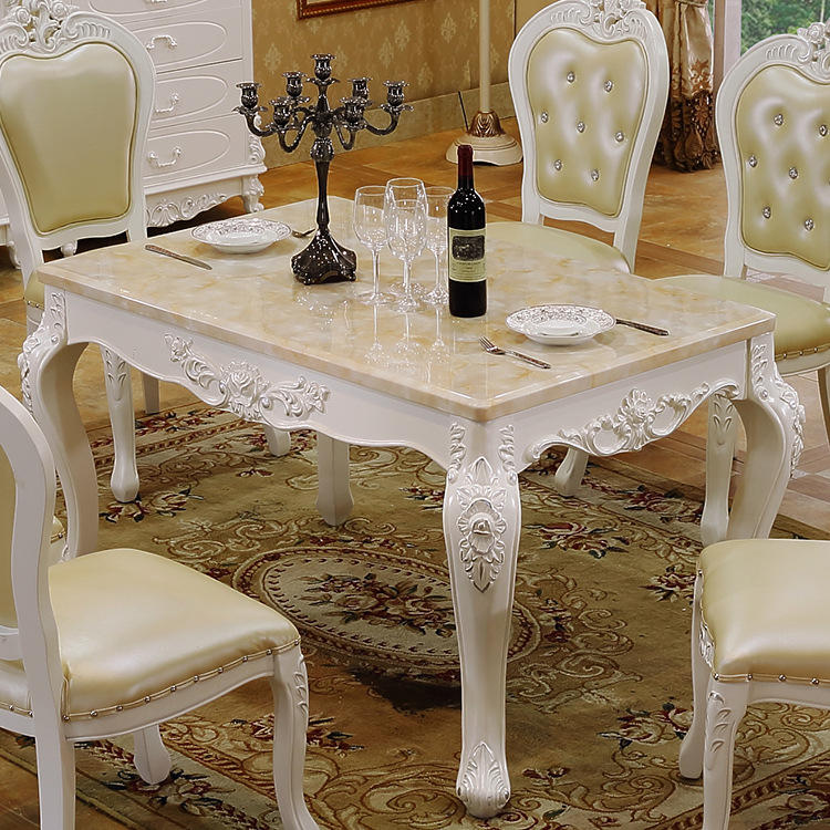 優梵歐式實木雕花大理石餐桌椅組合長方形餐桌4人6人餐廳傢具工廠,批發,進口,代購