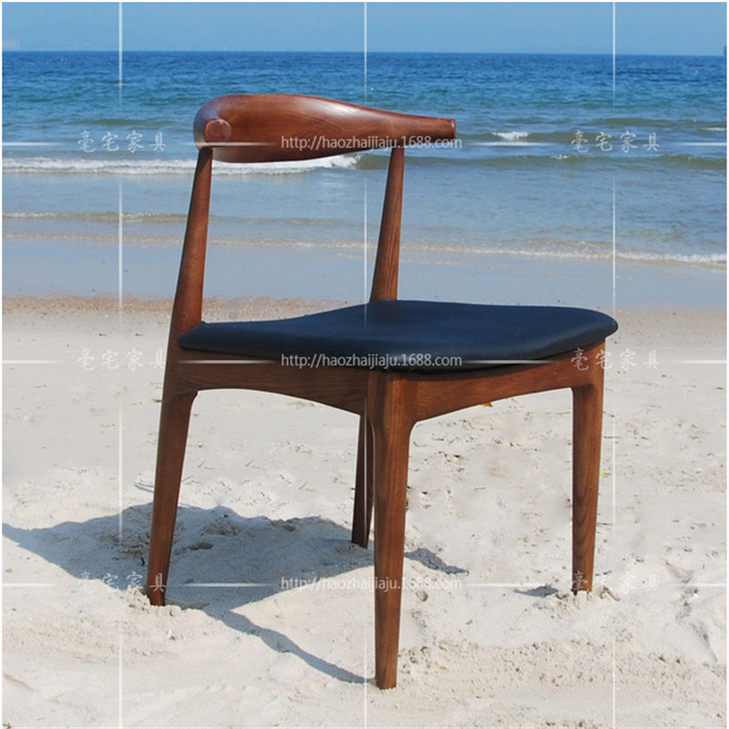 牛角椅現代簡約時尚餐椅北歐實木水曲柳椅咖啡椅橡膠木實木牛角椅工廠,批發,進口,代購