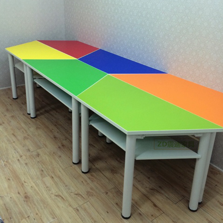 學生課桌培訓班輔導學習雙層桌椅梯形美術桌雙層彩色培訓桌椅工廠,批發,進口,代購