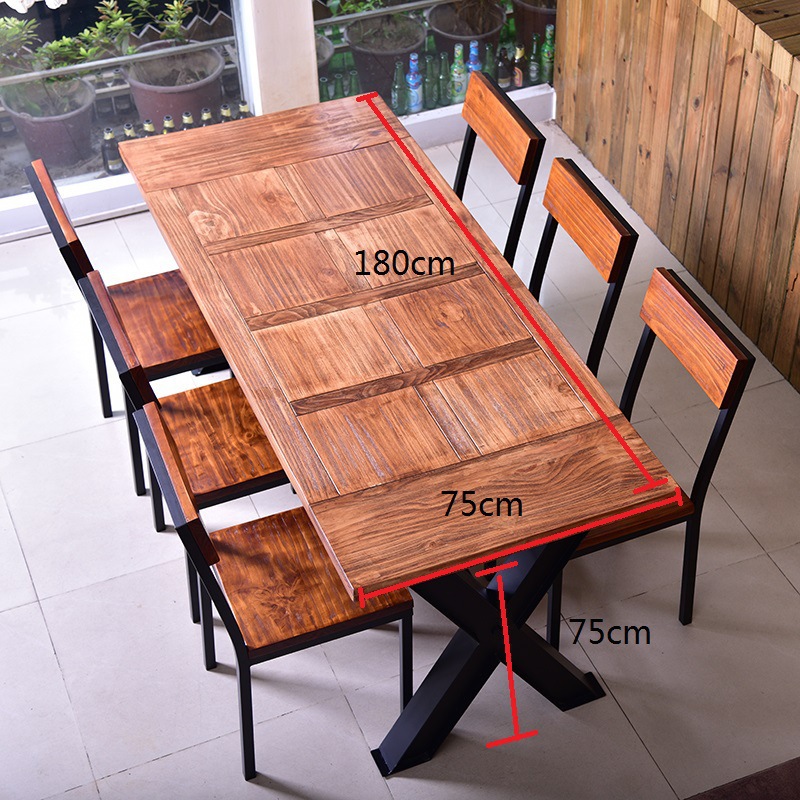 可定製美式鄉村鐵藝實木小戶型餐桌椅組合 復古餐廳碳燒拉絲桌子工廠,批發,進口,代購