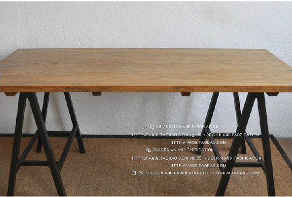 LOFT 復古懷舊實木A字型鐵架餐桌 工作桌繪圖桌書桌 高檔咖啡桌批發・進口・工廠・代買・代購
