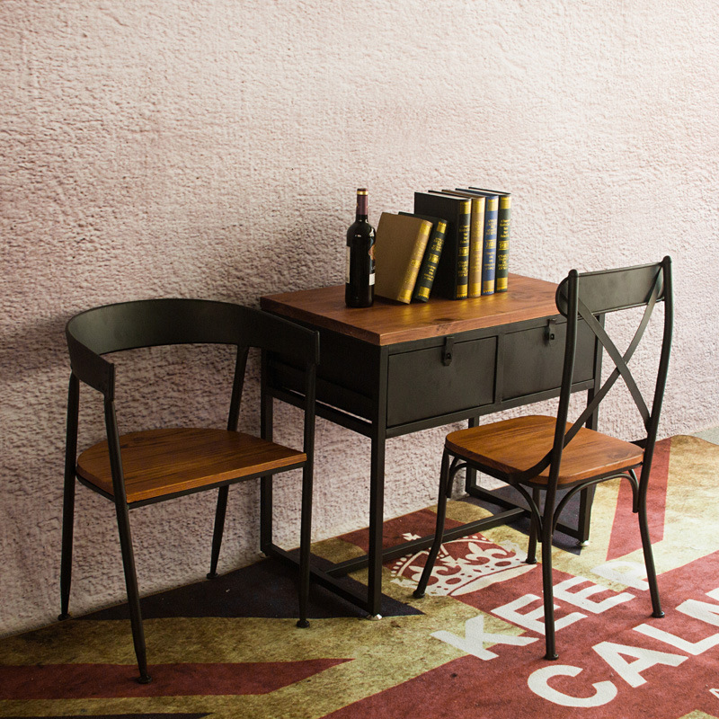 先創 美式復古做舊帶抽屜鐵藝實木小桌子 傢用簡易學生書桌工廠,批發,進口,代購
