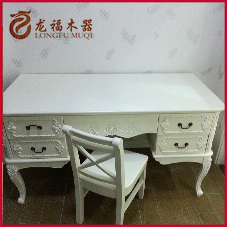 長期供應 歐式美國紅橡書房成套桌椅 白色實木傢具定做批發・進口・工廠・代買・代購