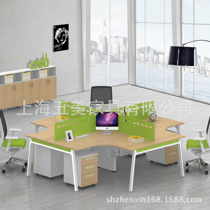 直銷辦公傢具上海簡約時尚辦公桌 L型4人位辦公卡座 現代電腦桌批發・進口・工廠・代買・代購