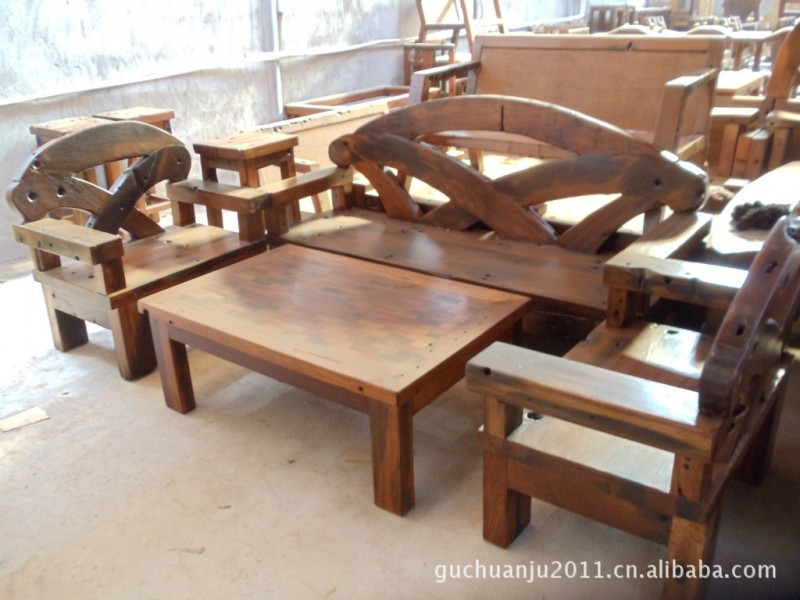 古船木藝術沙發四件套實木傢具廠價直銷批量酒店餐館可以來圖訂製批發・進口・工廠・代買・代購