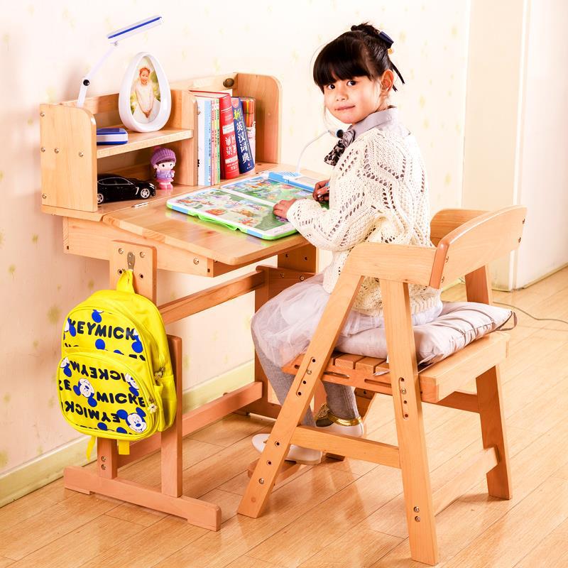 直銷櫸木兒童學習桌椅套裝帶書架可升降學生 寫字臺組合課書桌特工廠,批發,進口,代購