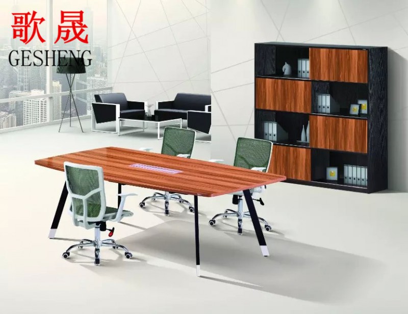 上海現代板式會議桌新款簡約長條洽談桌時尚鋼木胡桃色辦公會議桌批發・進口・工廠・代買・代購