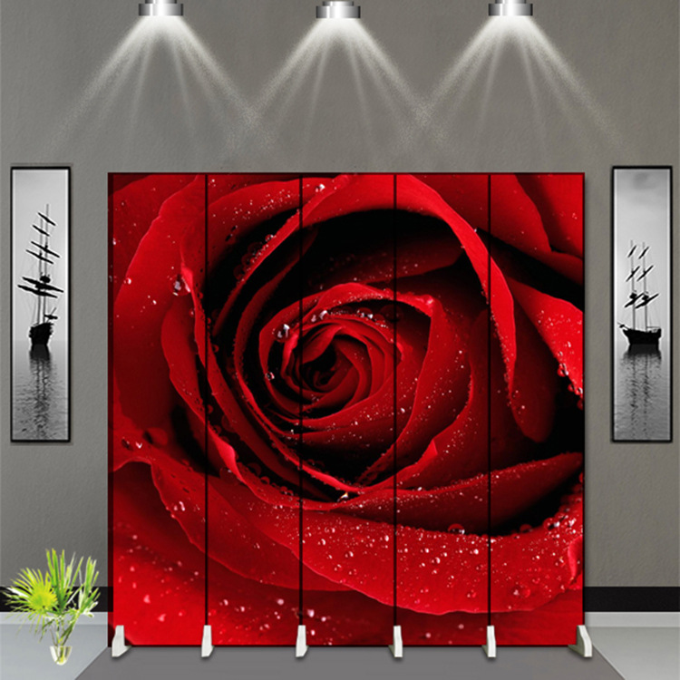 紅色玫瑰優雅折疊屏風 歐式客廳臥室玄關隔斷 美容院美甲屋定製批發・進口・工廠・代買・代購