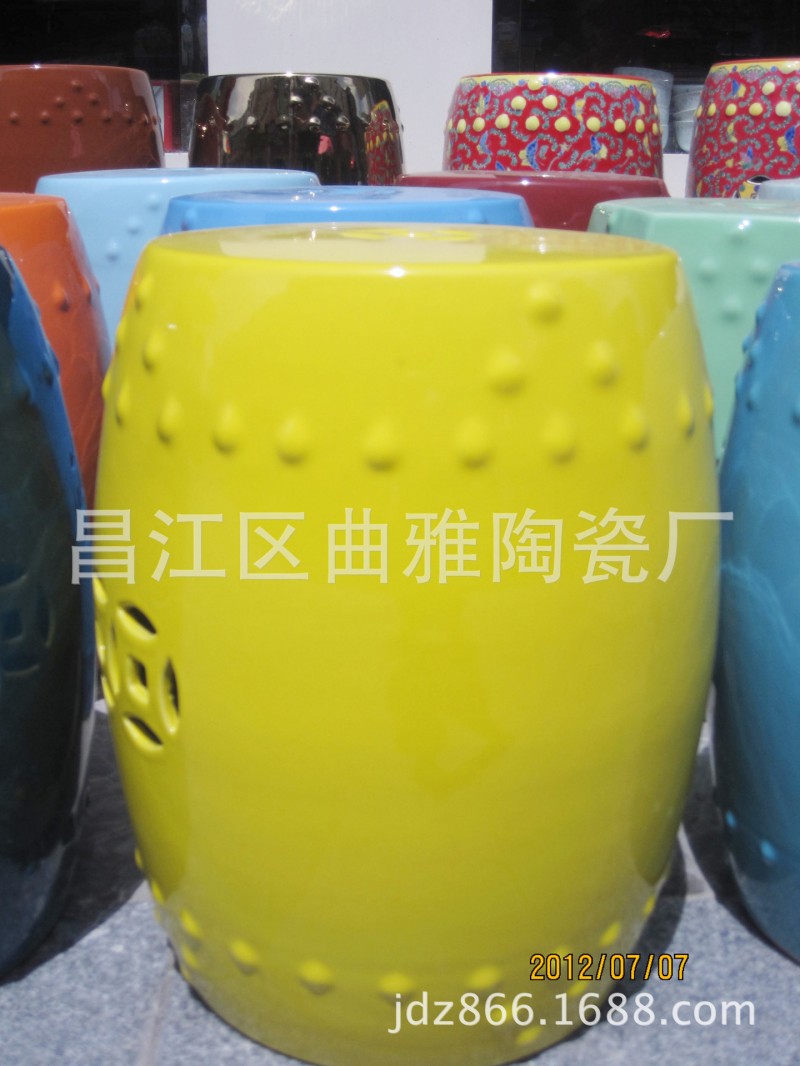景德鎮陶瓷凳子 各種顏色釉陶瓷凳子 陶瓷涼墩 黃色批發・進口・工廠・代買・代購