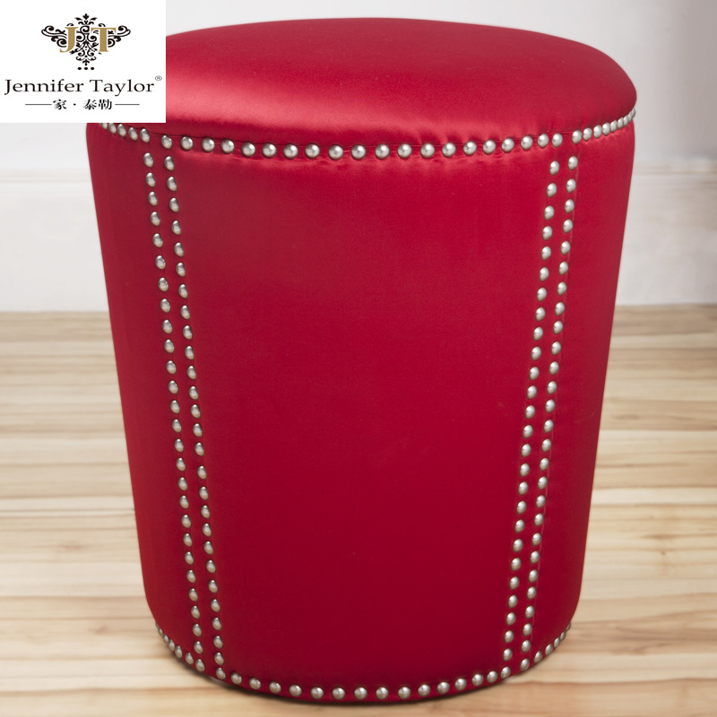8322-696  傢泰勒 美式紅色圓形坐凳 創意梳妝凳 換鞋沙發凳批發工廠,批發,進口,代購