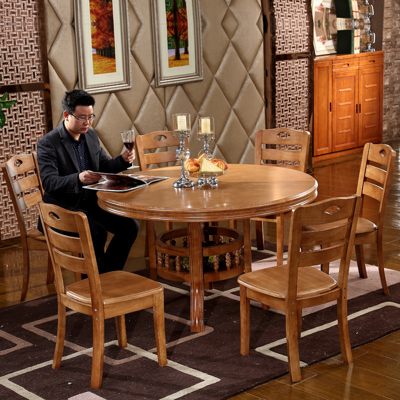 實木餐桌傢用1.5飯店圓餐桌中式餐桌椅組合1.3米橡木圓形餐臺批發工廠,批發,進口,代購