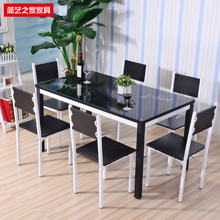 鋼木餐桌鋼化玻璃餐桌椅組合簡約小戶型烤漆飯桌一桌四椅六椅定製工廠,批發,進口,代購