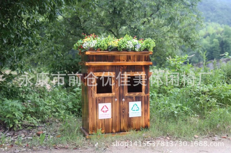 供應戶外防腐木園林垃圾桶 實木碳化木垃圾桶工廠,批發,進口,代購