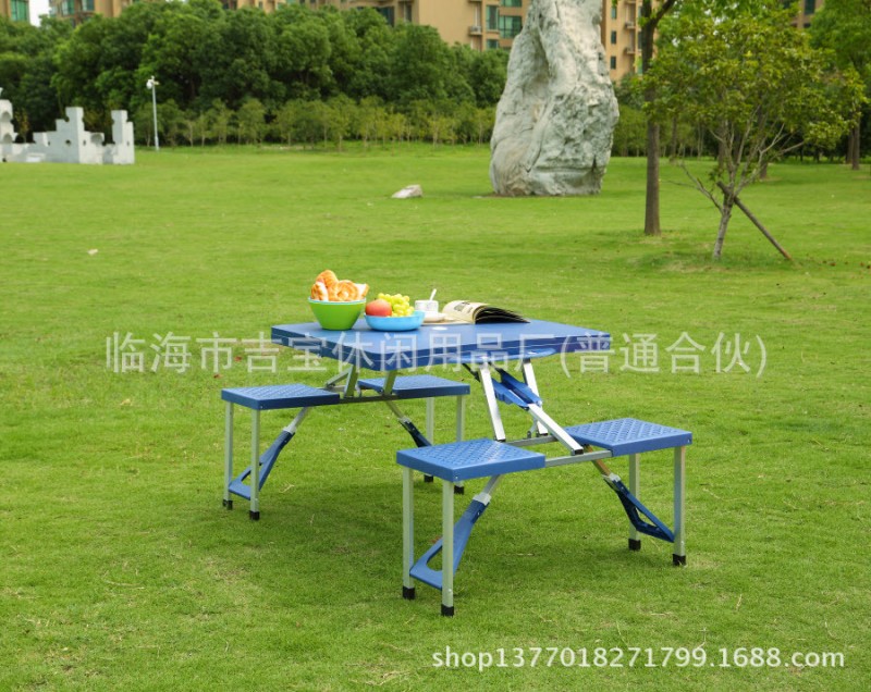 藍色ABS塑料 折疊式連身桌椅 沙灘野餐桌椅 戶外桌椅 平安展銷桌工廠,批發,進口,代購