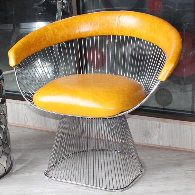 酒店咖啡廳創意休閒椅 頭層牛皮工藝 304不銹鋼單人沙發工廠,批發,進口,代購